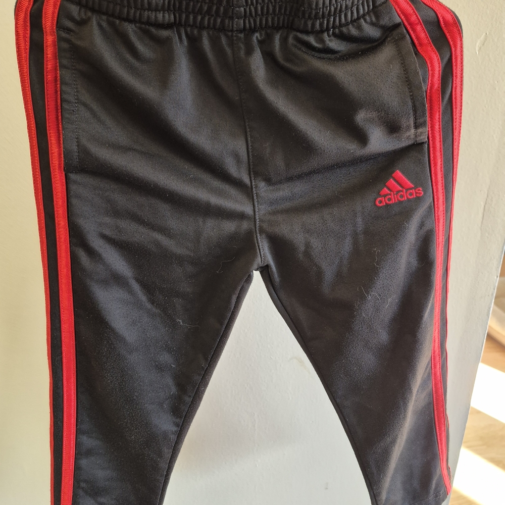 Adidas Kids Black Joggers with Red Stripes